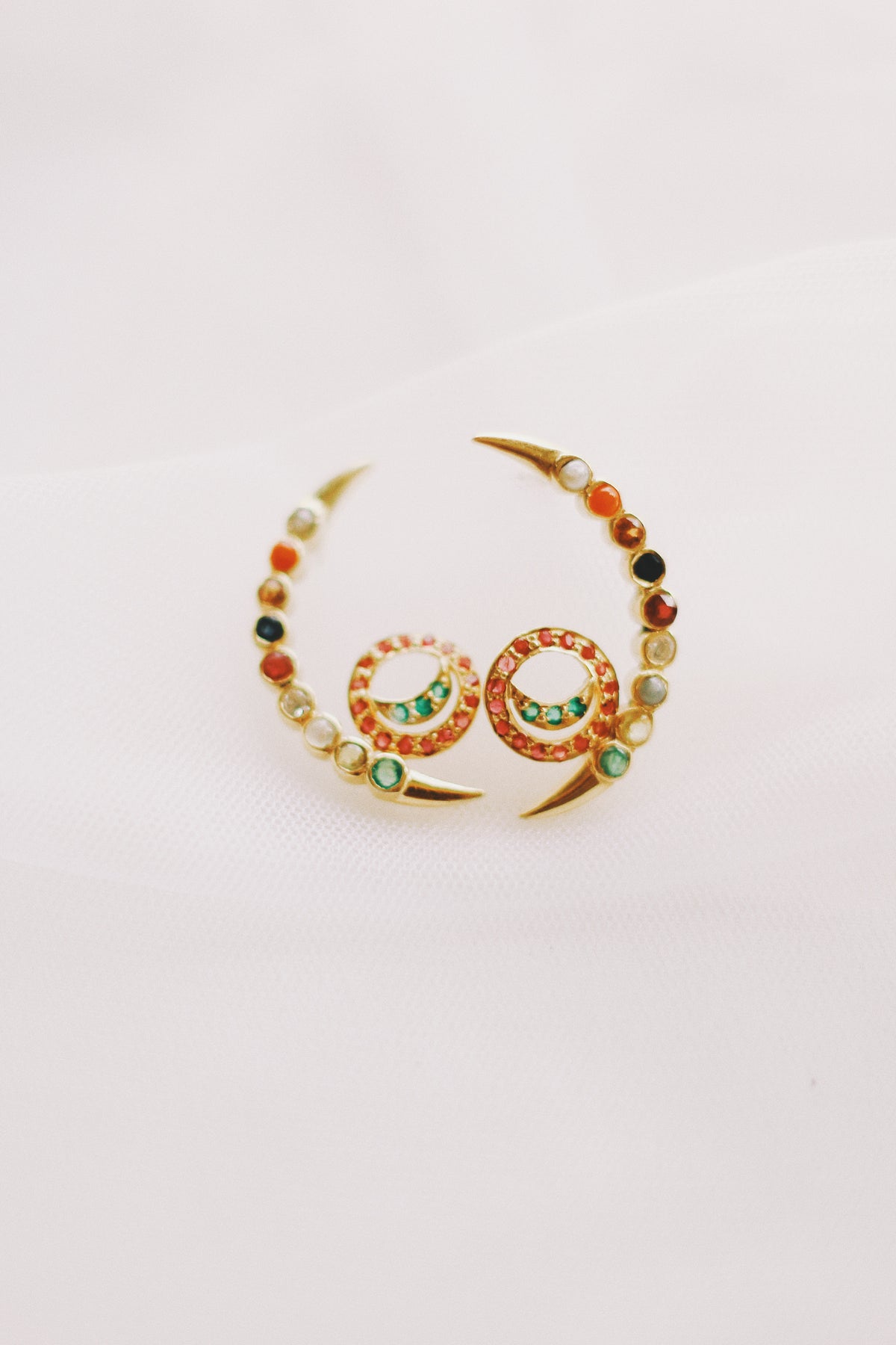Navaratna Crescent Stud With Connected Moon
