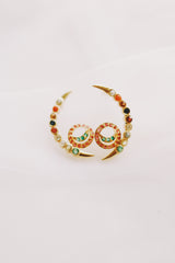Navaratna Crescent Stud With Connected Moon