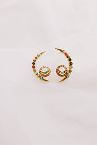 Navaratna Crescent Stud With Connected Moon