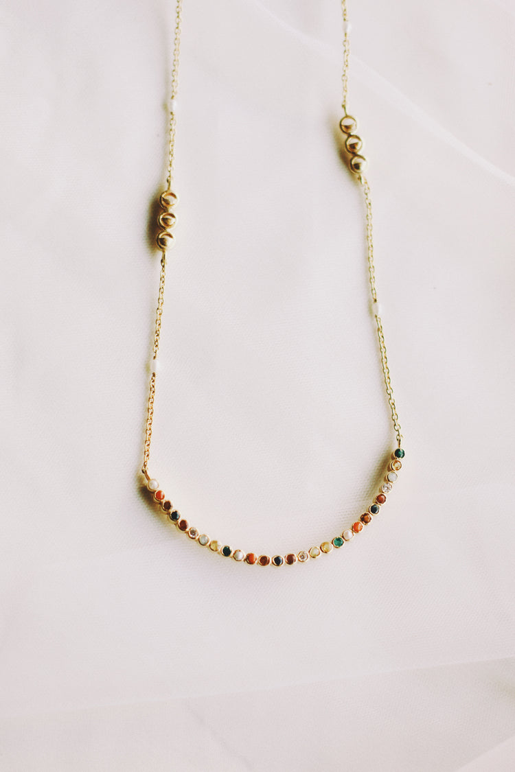 Navaratna Lunar Cycle Arc Necklace