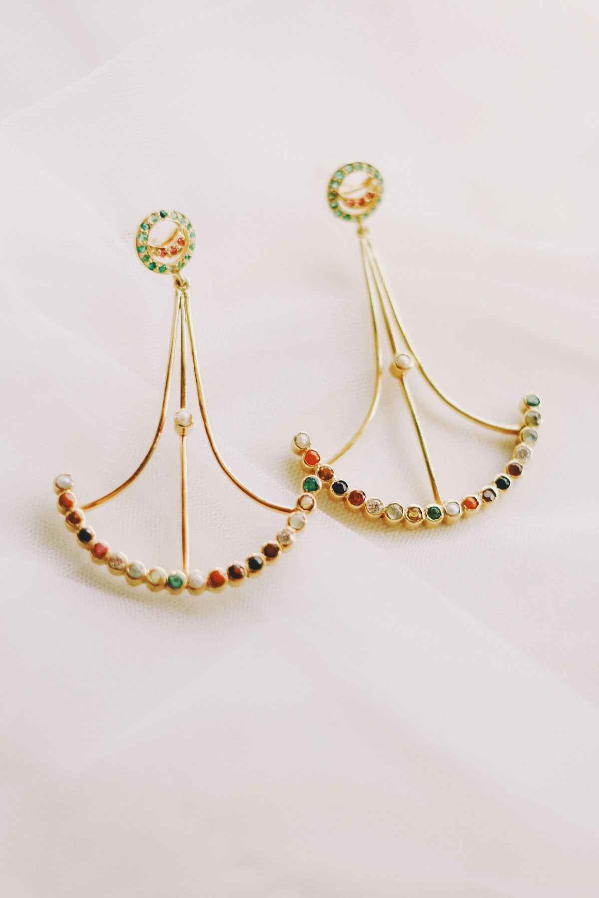 Navaratna Lunar Cycle Chandelier With Moon Stud