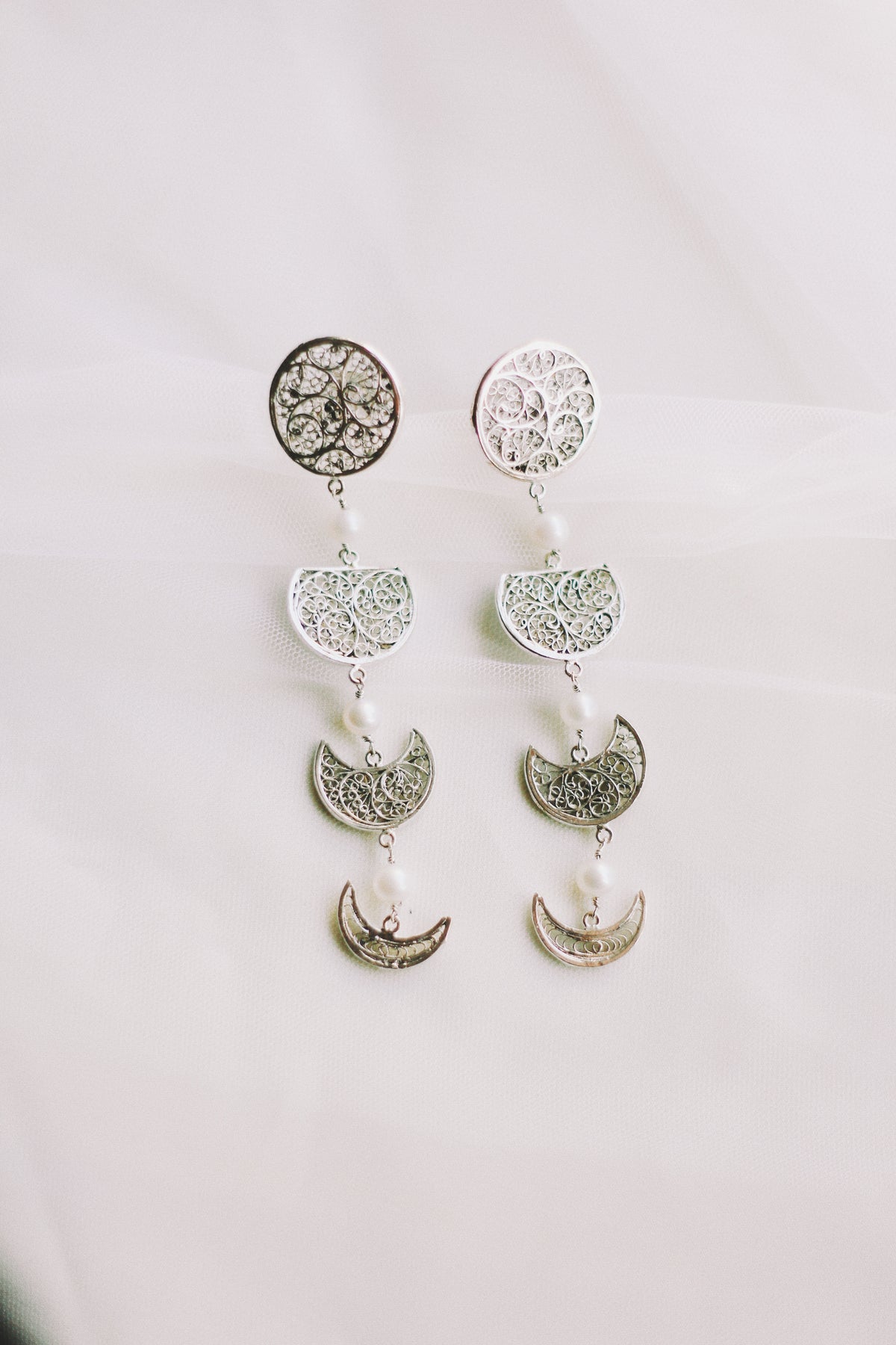 Phases of the Moon Earrings With Pearls