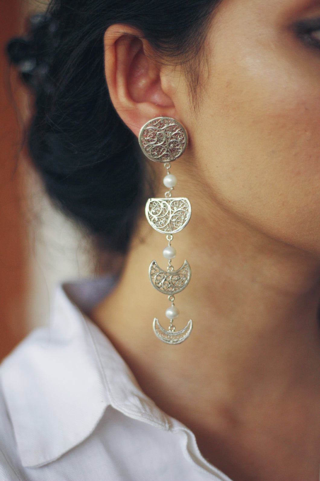 Phases of the Moon Earrings With Pearls