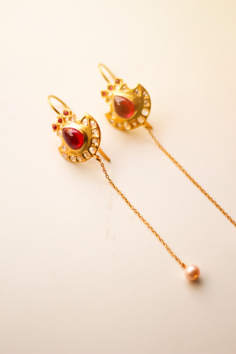 Ravi Varma Motif Chandelier Earrings (Gold-Plated)