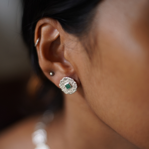 Beaten Coin Emerald Earring