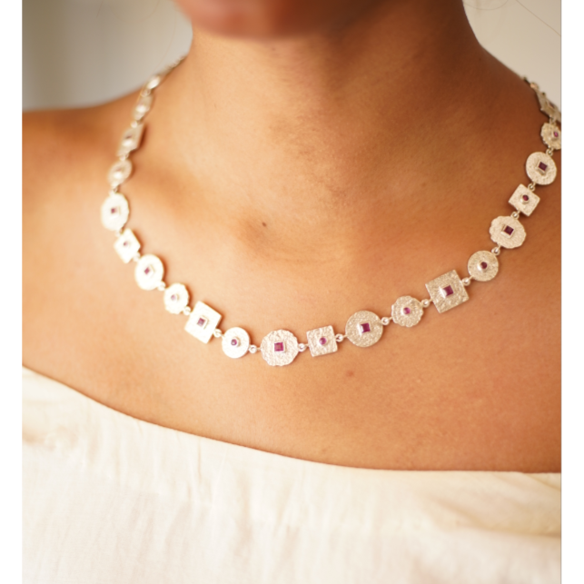 Beaten Coin Modern Kasai Mala Ruby Necklace