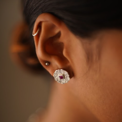 Beaten Coin Ruby Earring