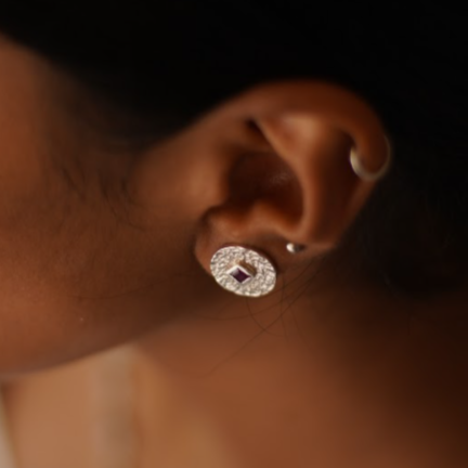 Beaten Coin Ruby Earring