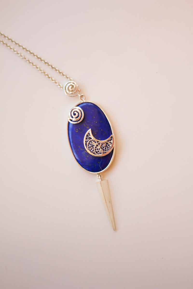 Spiral Moon Lapis Lazuli Warrior Necklace