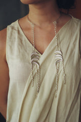 Studded Crescent Waterfall Choker with Rice Pearls
