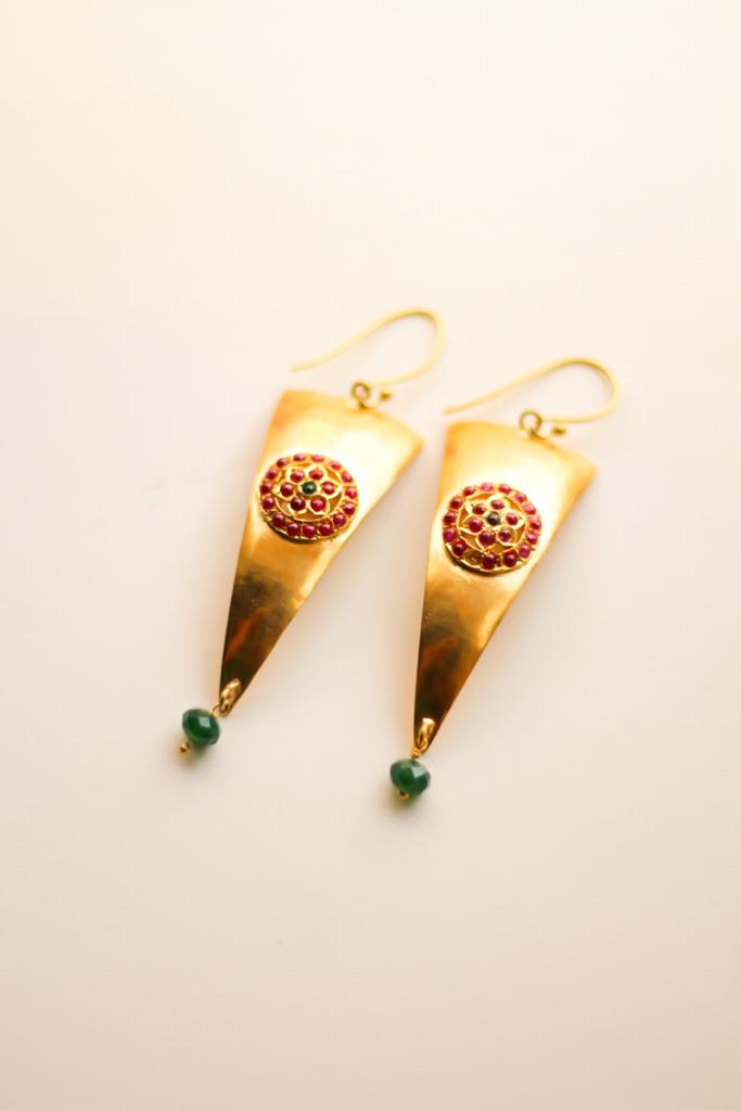 Temple Trikona Hoop Earrings (Gold-Plated)