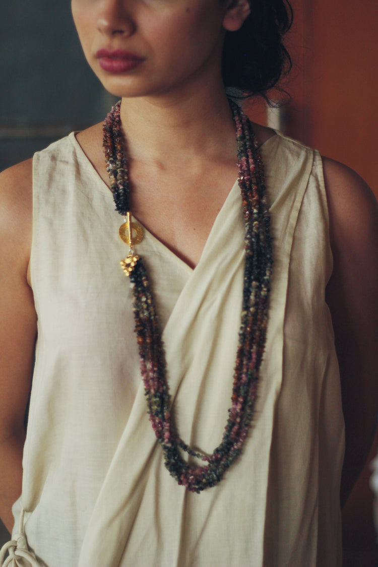 Tourmaline Gemstone Chips String Necklace