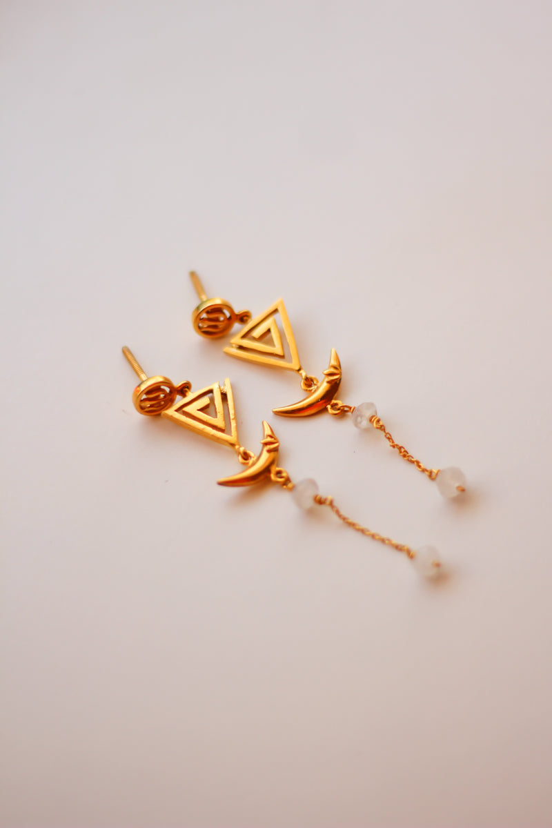 Trishul Triangle & Lotus On Moon Earrings