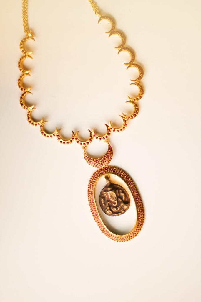 Ganesh In A Sisterhood Of Moons Necklace (Gold-Plated)