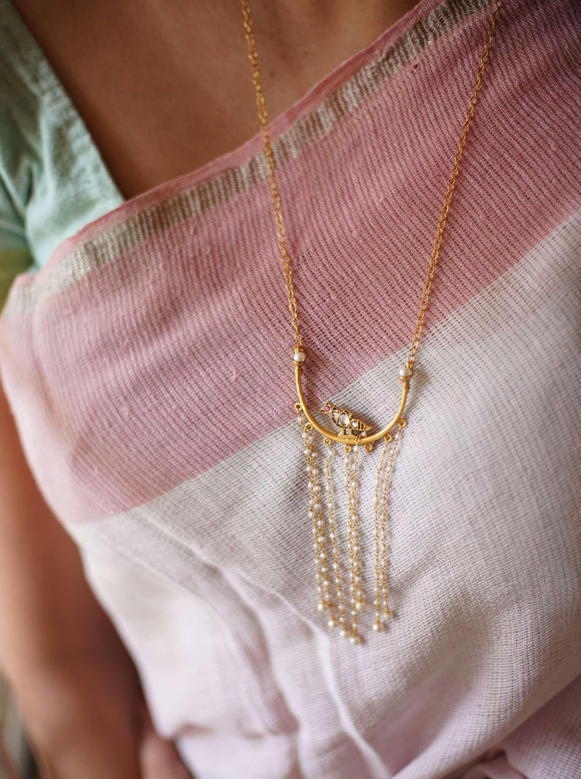 Parrot On A Pearl Swing Necklace