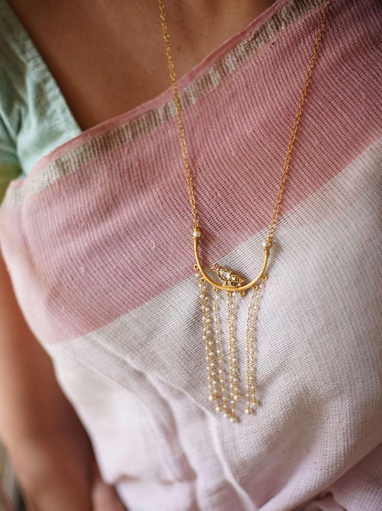 Parrot On A Pearl Swing Necklace