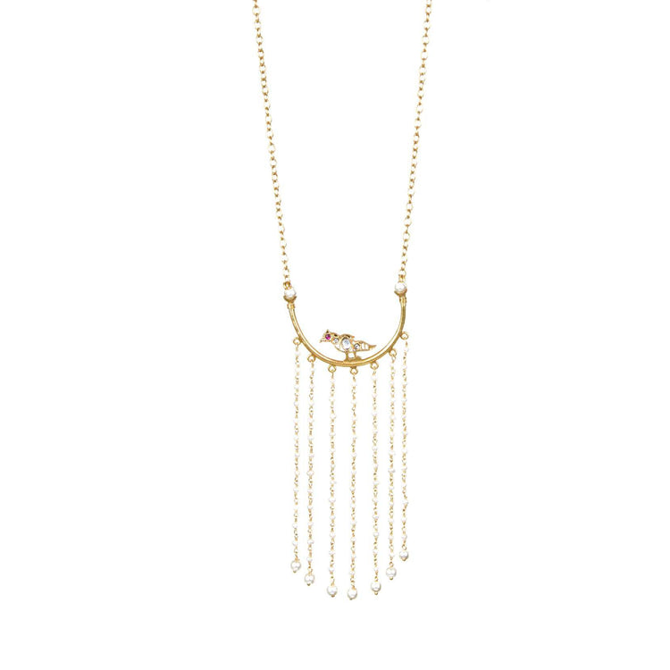 Parrot On A Pearl Swing Necklace