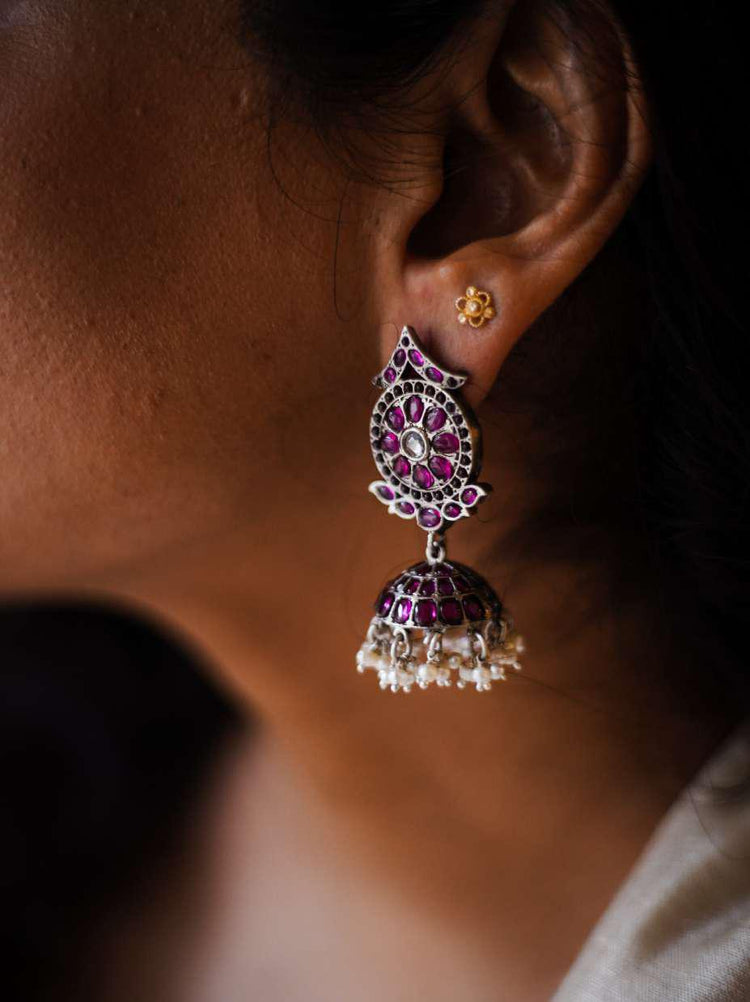 Flower Ruby Jhumkas