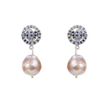 Load image into Gallery viewer, Sapphire Lotus Baroque Pearl Earring
