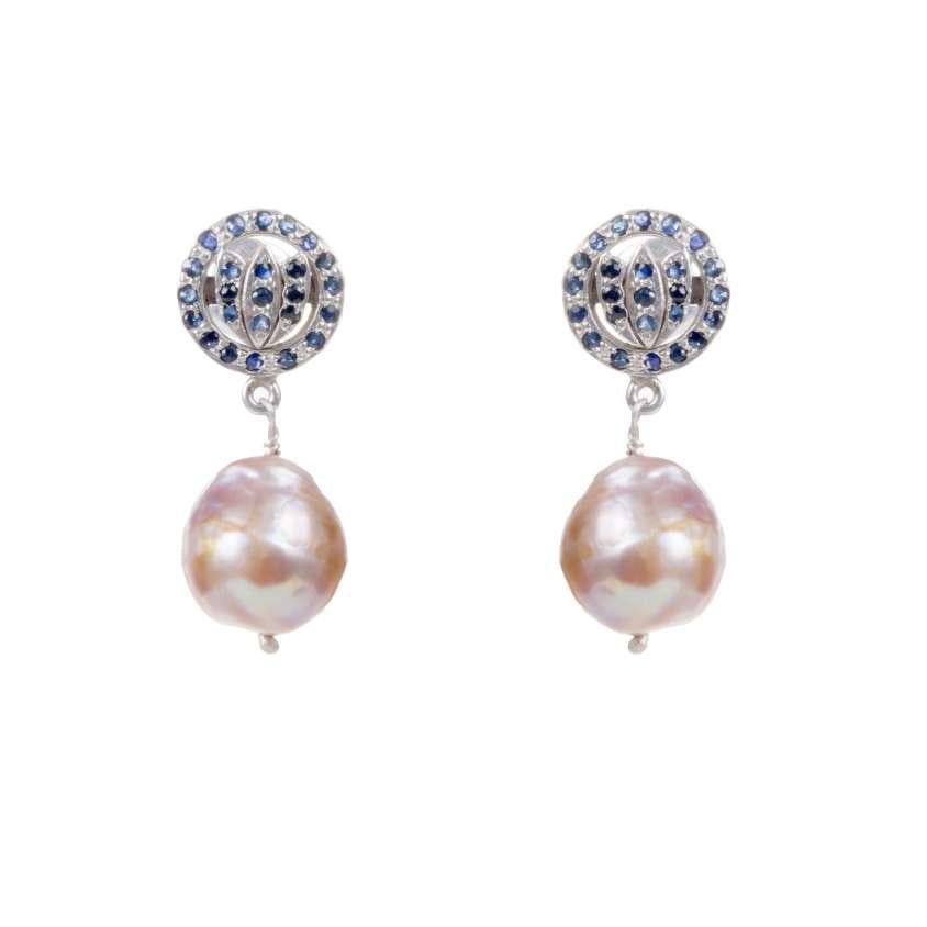 Sapphire Lotus Baroque Pearl Earring