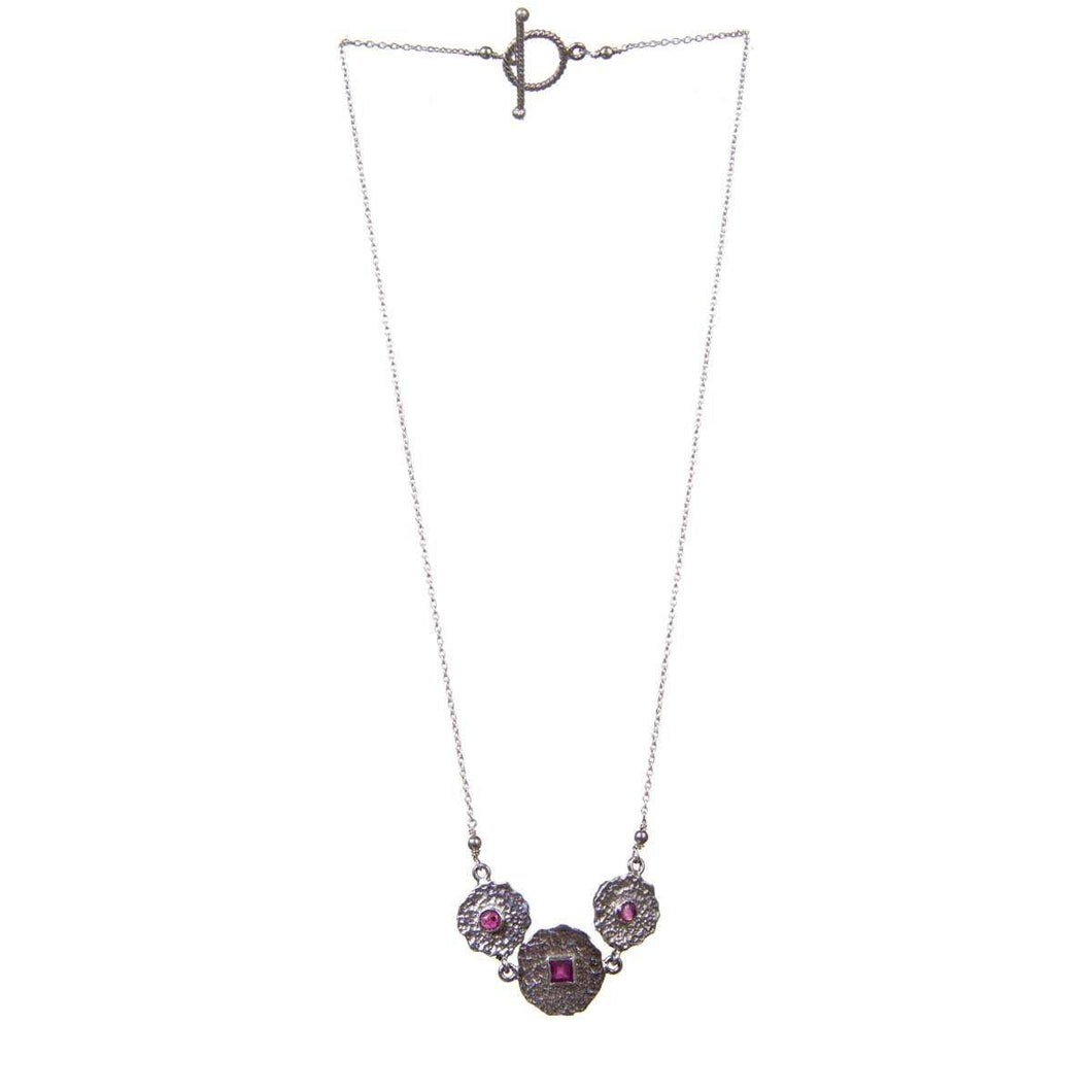 Uneven Three Beaten Coin Necklace In Rubies