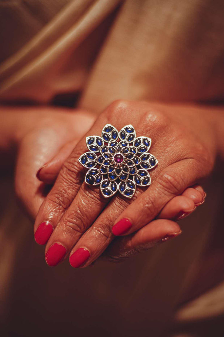 Blue Lotus Mandala Ring
