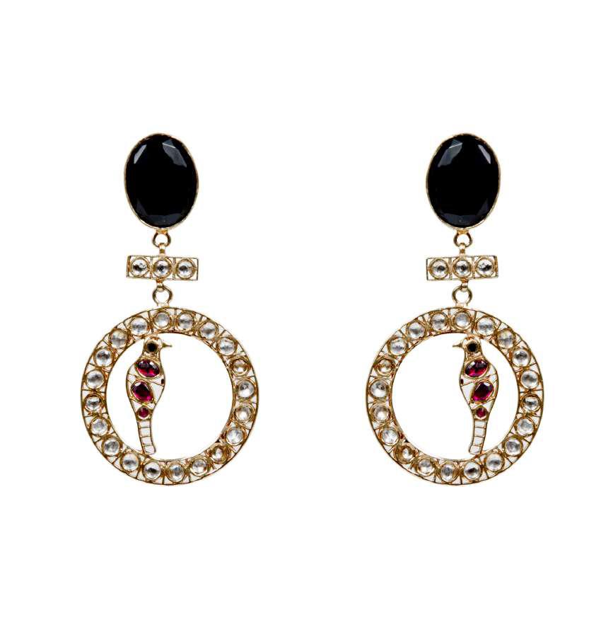 Parrots In A Ring Black Onyx Studs