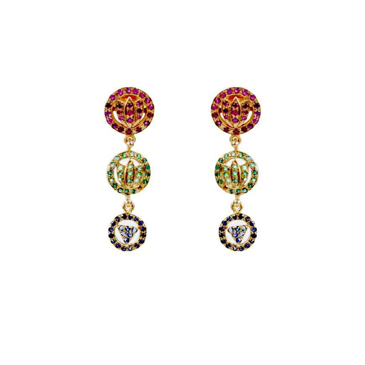 Lotus Devi Earring In Rubies Emeralds And Sapphire