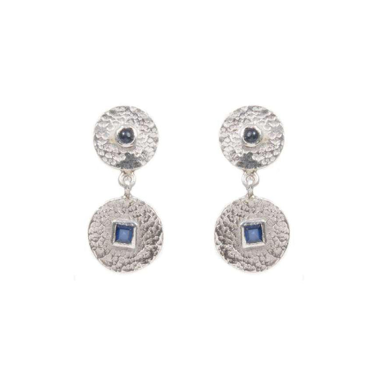 Beaten Coin Sapphire Earring