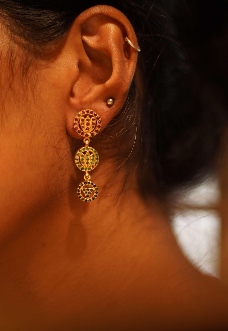 Lotus Devi Earring In Rubies Emeralds And Sapphire