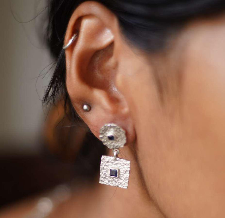 Beaten Coin Sapphire Earring