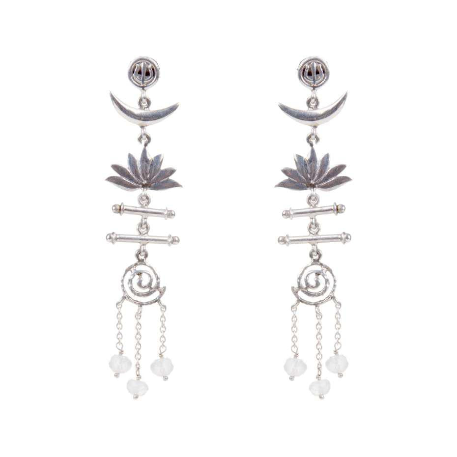 Trishul Moon Lotus Spiral Devi Earrings