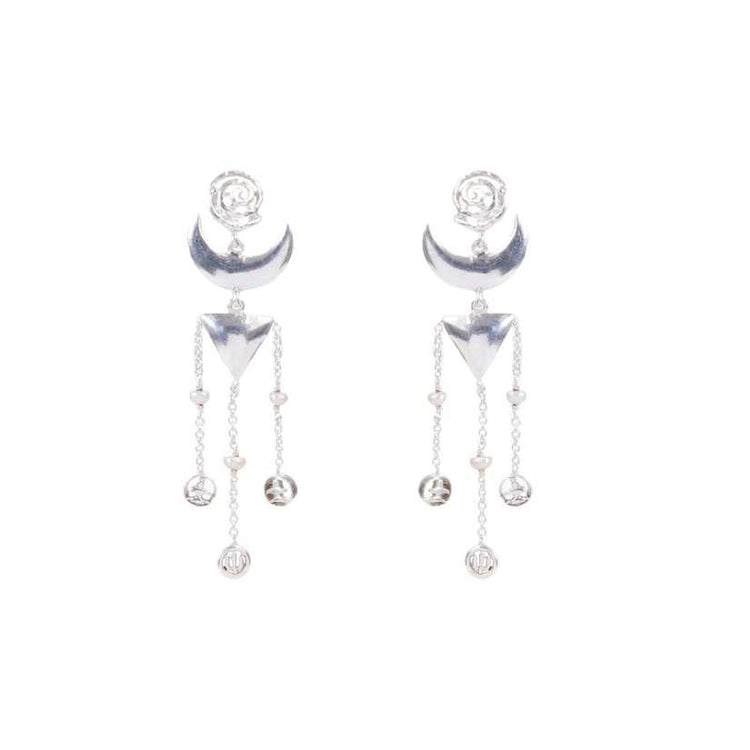 Spiral Moon Shiva Lingam Trishul Earrings