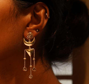 Spiral Moon Shiva Lingam Trishul Earrings